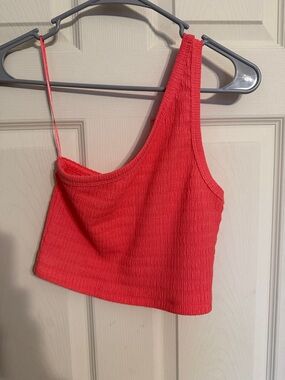 American Eagle Outfitters Coral One-Shoulder Crop Top